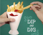 2-in-1 French fry cone holder with dipping cup for ketchup or sauce, reusable plastic snack organizer for chips and chicken nuggets