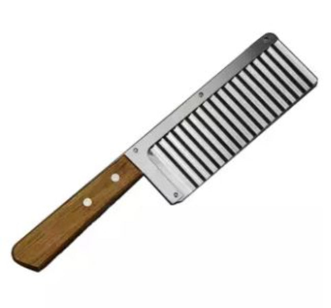 Crinkle cut wavy blade cutter, stainless steel kitchen tool for making French fry potatoes, chips, and decorative vegetable slices