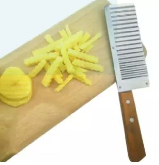 Crinkle cut wavy blade cutter, stainless steel kitchen tool for making French fry potatoes, chips, and decorative vegetable slices