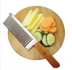 Crinkle cut wavy blade cutter, stainless steel kitchen tool for making French fry potatoes, chips, and decorative vegetable slices