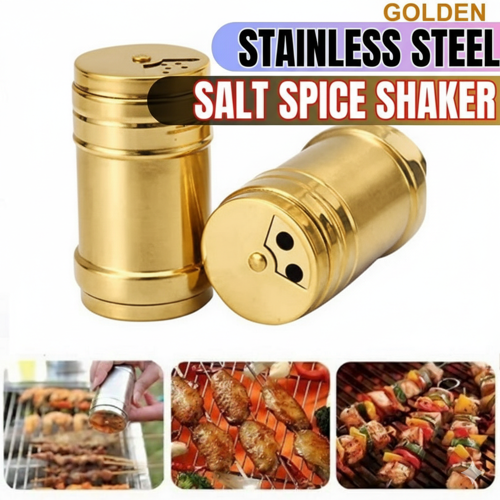 2 pcs Stainless Steel Rotatable Seasoning Bottle Jar – Salt, Pepper & Cumin Powder Shaker for BBQ & Kitchen