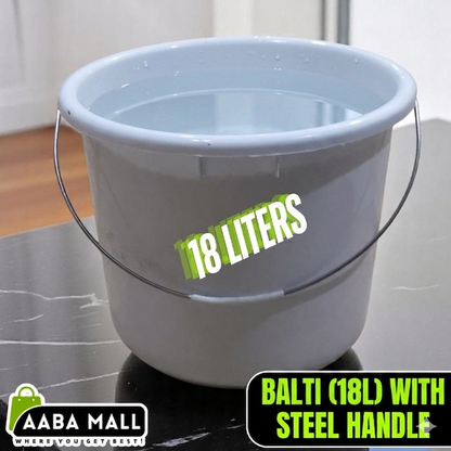 Plastic Bucket with Steel Handle ? 18L Capacity Durable Multipurpose White Storage & Cleaning Bucket