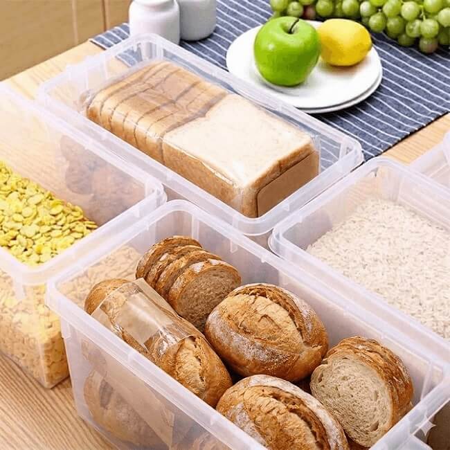 Bread Box with Handle & Lid Food Storage Container Accessories Box Clear Stackable Organizer Bin
