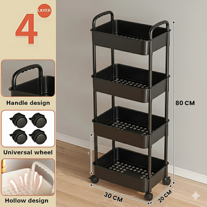 4-Tier Plastic Storage Trolley with Wheels – Multi-Purpose Rolling Utility Cart for Kitchen, Bathroom & Home Organization - AABA MALL