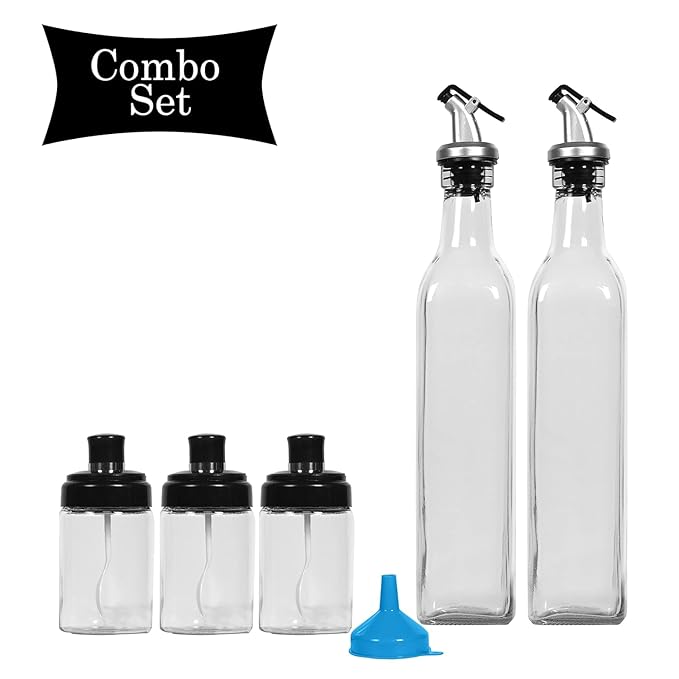 Leakproof oil bottle and spice jar set for cooking and storageLeakproof oil bottle and spice jar set for cooking and storage