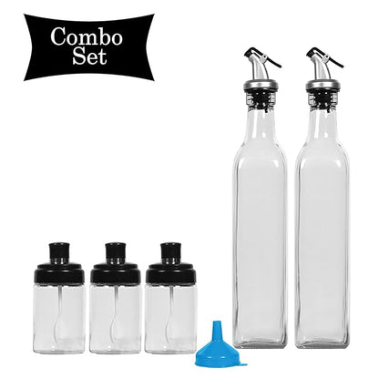 Leakproof oil bottle and spice jar set for cooking and storageLeakproof oil bottle and spice jar set for cooking and storage