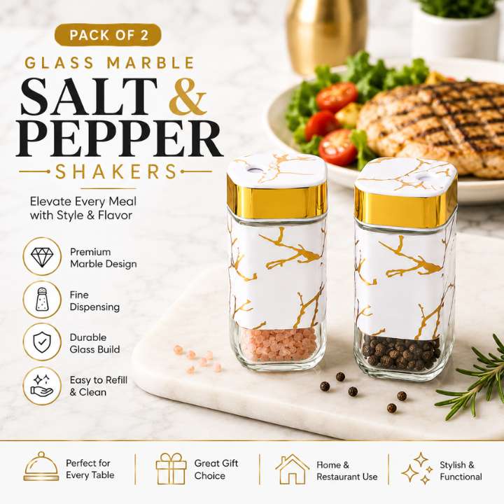 Glass Marble Salt & Pepper Shaker Set | Flip‑Lid Freshness Seal | Elegant Kitchen Table Seasoning Shakers