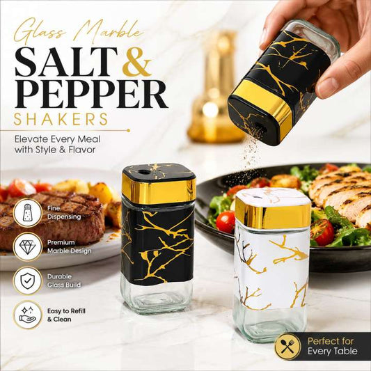 Glass Marble Salt & Pepper Shaker Set | Flip‑Lid Freshness Seal | Elegant Kitchen Table Seasoning Shakers