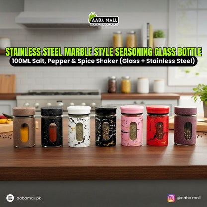 2-Piece Marble Glass Seasoning Bottle Set – 100ML Salt & Spice Shakers (Namak Dani)
