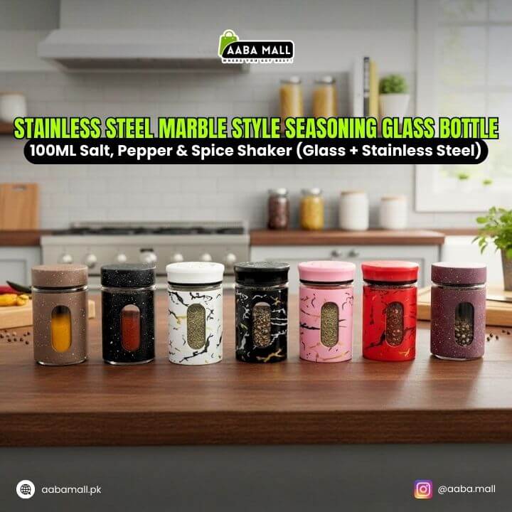 2-Piece Marble Glass Seasoning Bottle Set ? 100ML Salt & Spice Shakers (Namak Dani)