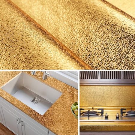 Oil Proof Golden Sticker Sheet (60cm x 200cm) for Kitchen Cabinet, Stove, Wall paper, Counter Top, Water Proof - AABA MALL