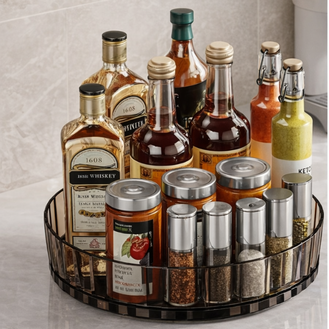 360 Rotating Spice Rack Organizer - Non-Slip Turntable Tray for Kitchen & Pantry