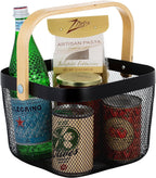 Multi-purpose shower caddy tote in grey mesh with bamboo handle
