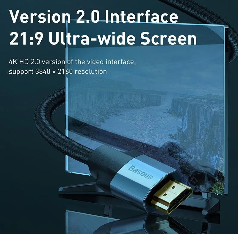 Baseus 4KHD 60HZ HDMI Cable Enjoyment Series 4KHD 60HZ Male To 4KHD Male Adapter Nylon braided wire Cable 2 METER - AABA MALL