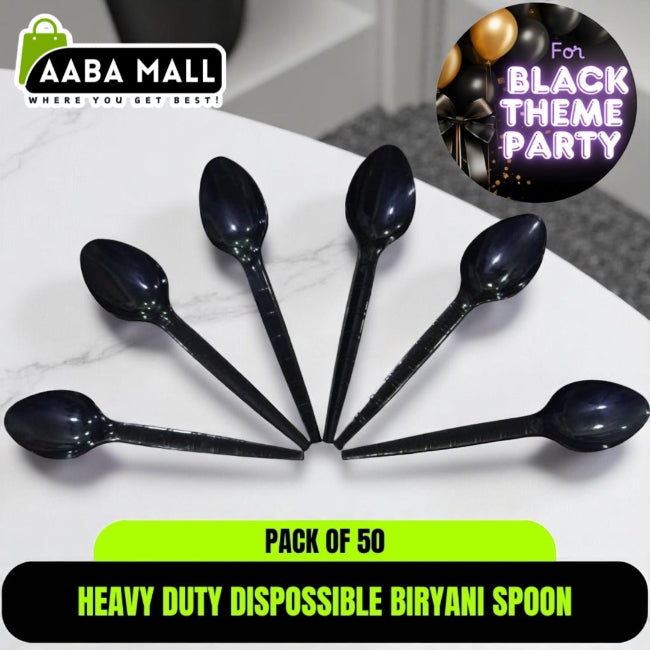 50 PCS Heavy-Duty Disposable Biryani Spoons Black Theme Party Plastic Table Spoons - AABA MALL