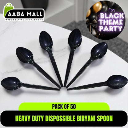 50 PCS Heavy-Duty Disposable Biryani Spoons Black Theme Party Plastic Table Spoons - AABA MALL