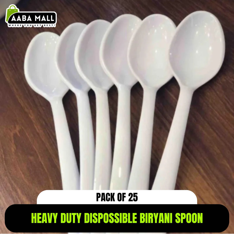 25 PCS Heavy-Duty Disposable Biryani Spoons | 10ml Food Grade Plastic Table Spoon - AABA MALL