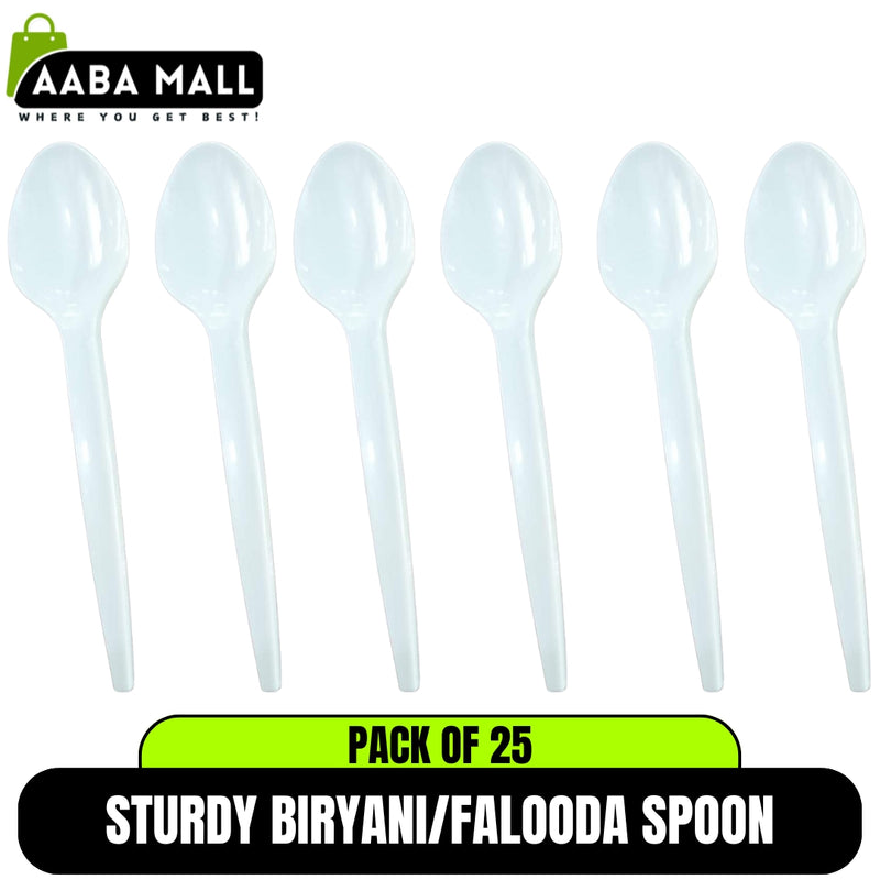 25 PCS Heavy-Duty Disposable Biryani Spoons | 10ml Food Grade Plastic Table Spoon - AABA MALL