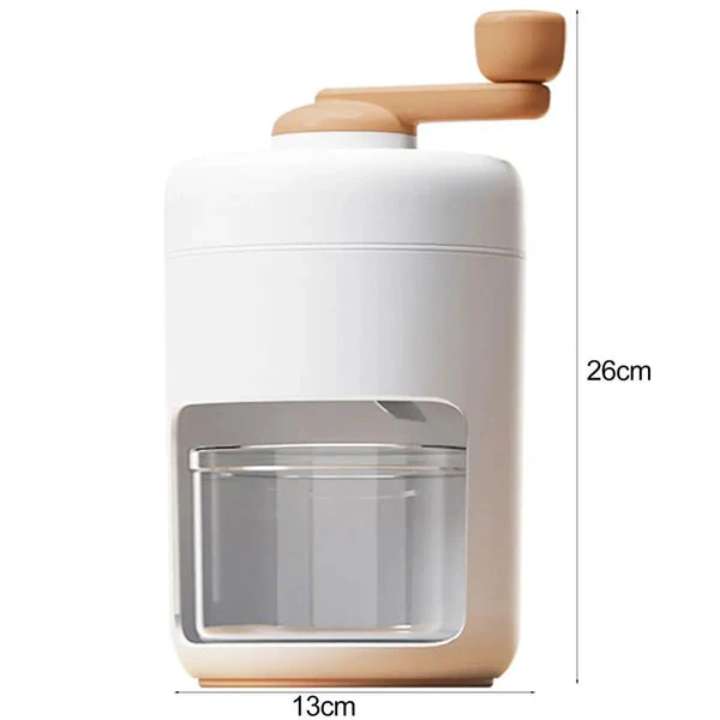 White and beige container with wooden lid and measurements on a white background