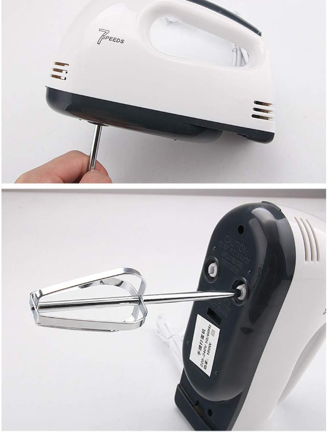 Lightweight 7-speed electric handheld egg beater and cake mixer with beaters attached, kitchen baking tool