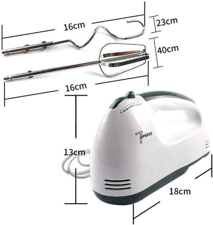Lightweight 7-speed electric handheld egg beater and cake mixer with beaters attached, kitchen baking tool