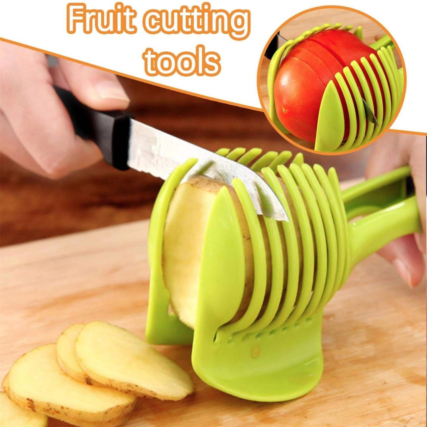Multi-Purpose Fruit & Vegetable Slicer Holder – Tomato, Lemon, Potato, Egg, Onion Cutter & Peeler Tool