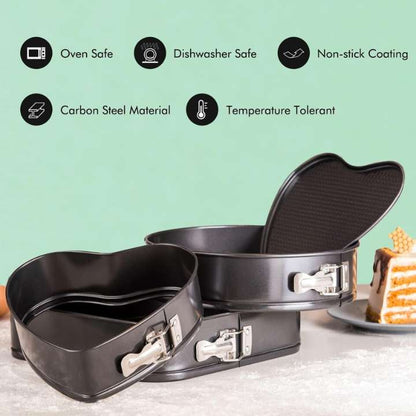 Heart & Round Shaped Cake Pan – Removable Base Carbon Steel Baking Tray for Home Baking Tools & Supplies