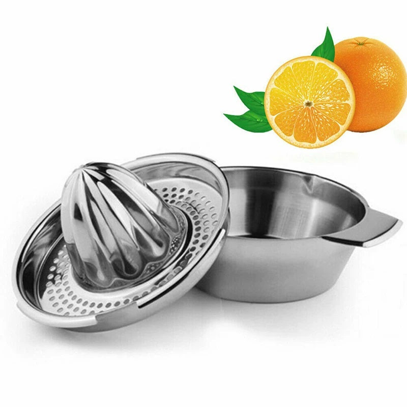 Heavy-duty stainless steel fruit juicer with ergonomic handle