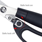Scissors with safe lock mechanism on a white background