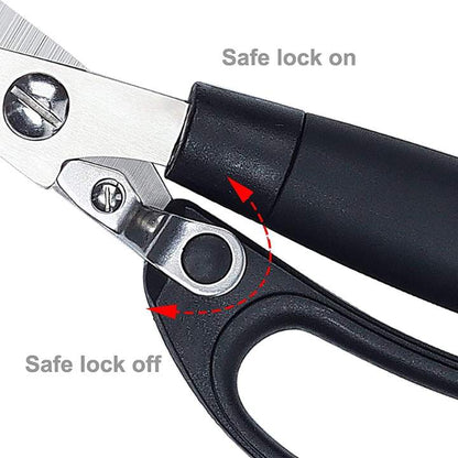 Scissors with safe lock mechanism on a white background
