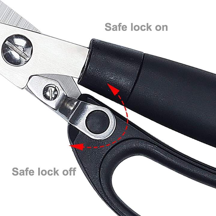 Scissors with safe lock mechanism on a white background