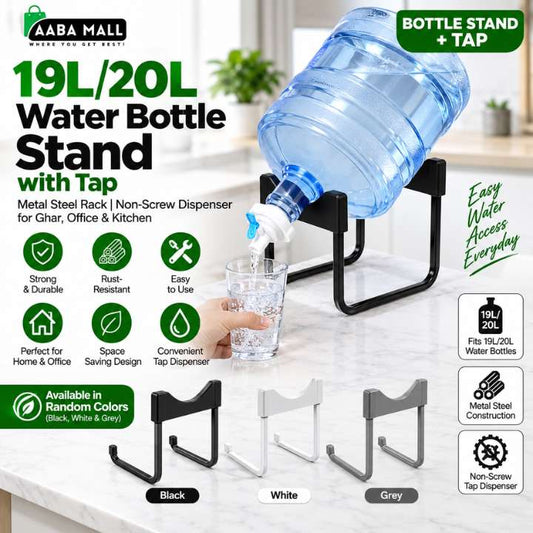 19L/20L Water Bottle Stand with Tap | Metal Steel Rack Jug Holder, Non-Screw Water Dispenser for Ghar, Office & Kitchen