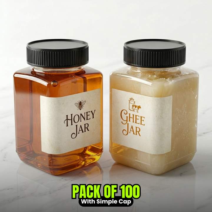 Square Gold Plastic Airtight Jar (500GM) - Best for Desi Ghee & Honey Packagaing
