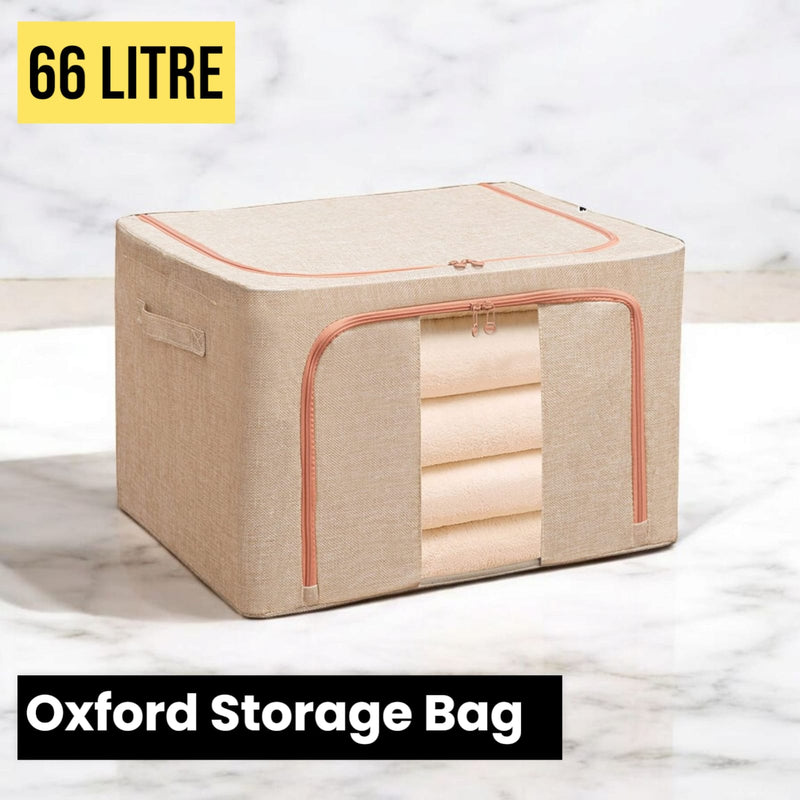 Oxford 66L Folding Storage Bag with Zipper Lid - AABA MALL