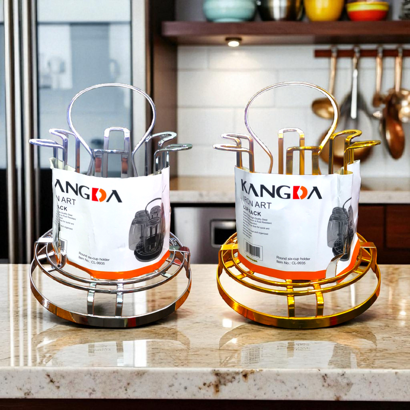 Luxury Metal Glass Drying Rack ? 6-Cup Holder with Fixators, Mug Drainer & Organizer Stand for Kitchen Counter ? Water Mug Drying Shelf for Home & Household Use - AABA MALL