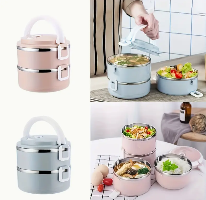 2 Layer Stainless Steel Lunch Box Multi-Layer Food Picnic Office Kids Workers School Portable Thermal Lunchbox (Copy)