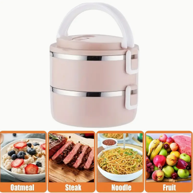 2 Layer Stainless Steel Lunch Box Multi-Layer Food Picnic Office Kids Workers School Portable Thermal Lunchbox - AABA MALL