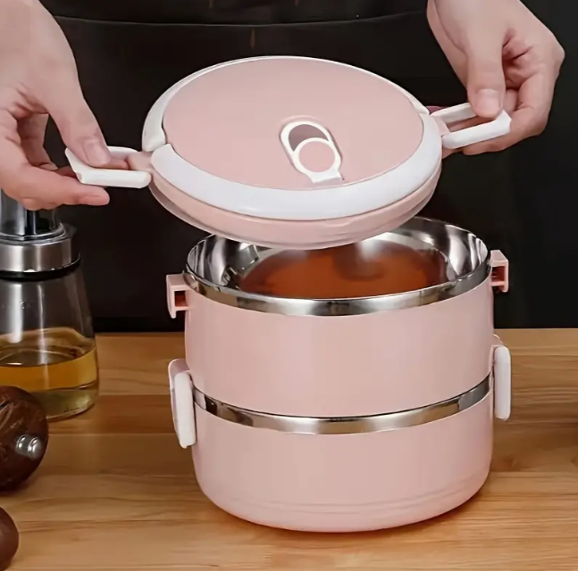 2 Layer Stainless Steel Lunch Box Multi-Layer Food Picnic Office Kids Workers School Portable Thermal Lunchbox - AABA MALL