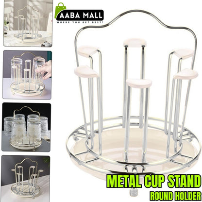 Metal Glass Stand Round Holder – Tea & Coffee Cup Organizer for Living Room, Kitchen & Tea Party | Bottle Drying Rack (Copy) - AABA MALL