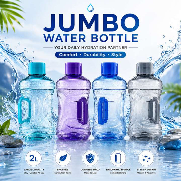 Jumbo Water Bottle - 2 Liter Leakproof Refrigerator Water Bottle | Bubble Textured BPA-Free PET Plastic Fridge Bottle Set 2000ML