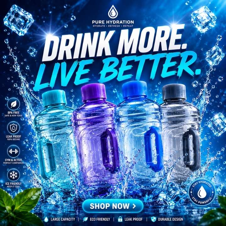 Jumbo Water Bottle - 2 Liter Leakproof Refrigerator Water Bottle | Bubble Textured BPA-Free PET Plastic Fridge Bottle Set 2000ML