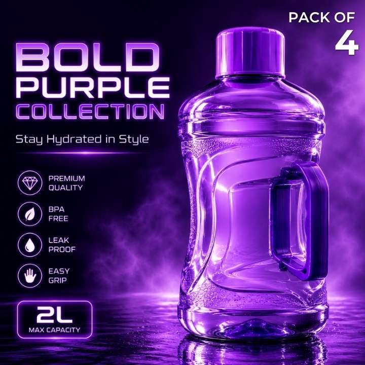 Jumbo Water Bottle - 2 Liter Leakproof Refrigerator Water Bottle | Bubble Textured BPA-Free PET Plastic Fridge Bottle Set 2000ML