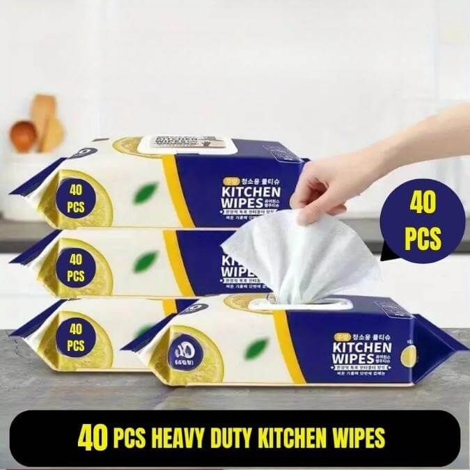 2Pkts Of 40 Pcs Extra Large Kitchen Cleaning Wipes | Thick & Durable Wipes for Tough Grease and Stubborn Dirt