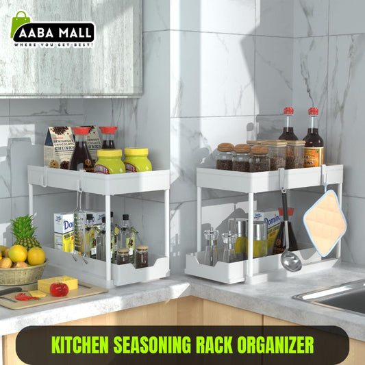 Sliding 2-Tier Cabinet Organizer, pull-out metal storage drawer for kitchen under sink area