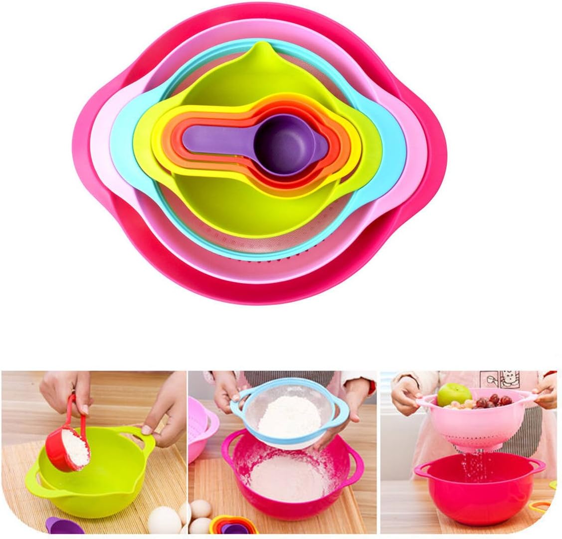 10 Pcs Trendy Style Colorful Mixing Bowls Set With Measuring Cups