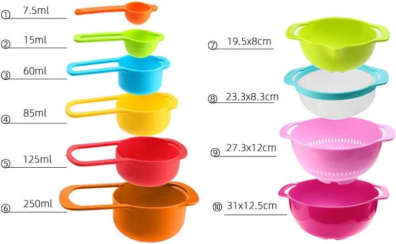10 Pcs Trendy Style Colorful Mixing Bowls Set With Measuring Cups