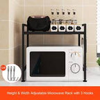 Expandable and Height Adjustable 2-Tier Kitchen Counter Microwave Shelf Organizer with 3 Hooks - AABA MALL