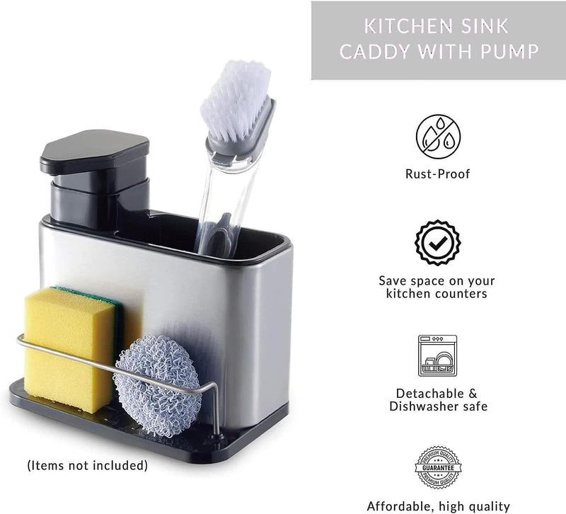 Essentials Kitchen Sink Tidy Caddy Sponges Holder with Liquid Soap Dispenser ? 340ml Kitchen Soap Dispenser - AABA MALL