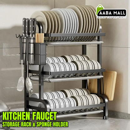 Sink Countertop Organizer – Kitchen Faucet Storage Rack & Sponge Holder | Stable Cabinet Organizer & Space-Saving Drying Rack for Kitchen