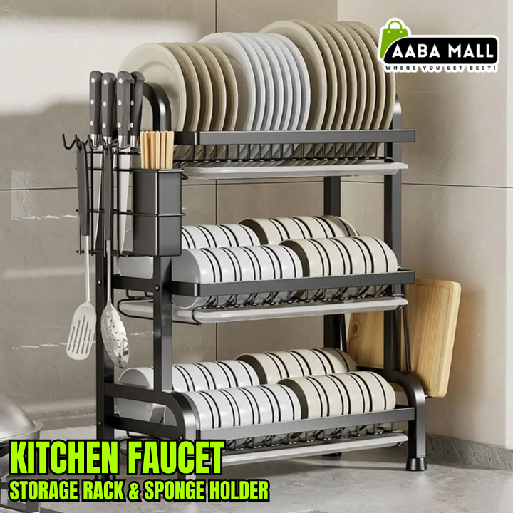 Sink Countertop Organizer ? Kitchen Faucet Storage Rack & Sponge Holder | Stable Cabinet Organizer & Space-Saving Drying Rack for Kitchen - AABA MALL